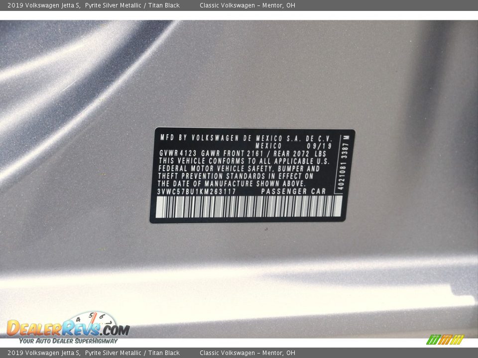 2019 Volkswagen Jetta S Pyrite Silver Metallic / Titan Black Photo #20