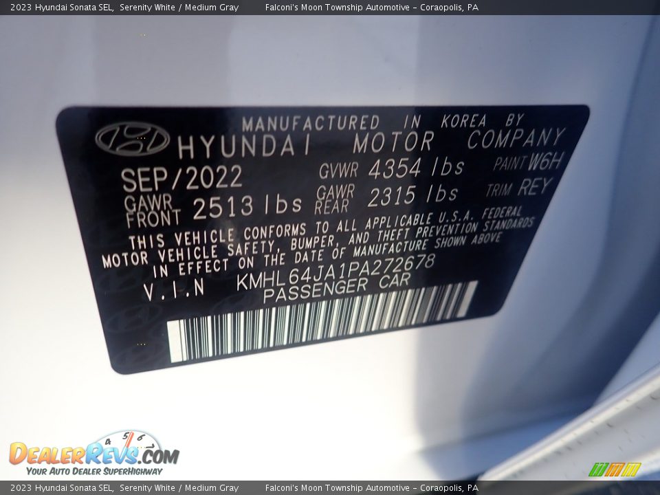 2023 Hyundai Sonata SEL Serenity White / Medium Gray Photo #18