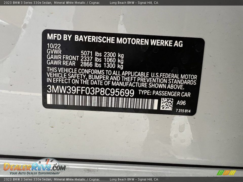 2023 BMW 3 Series 330e Sedan Mineral White Metallic / Cognac Photo #22