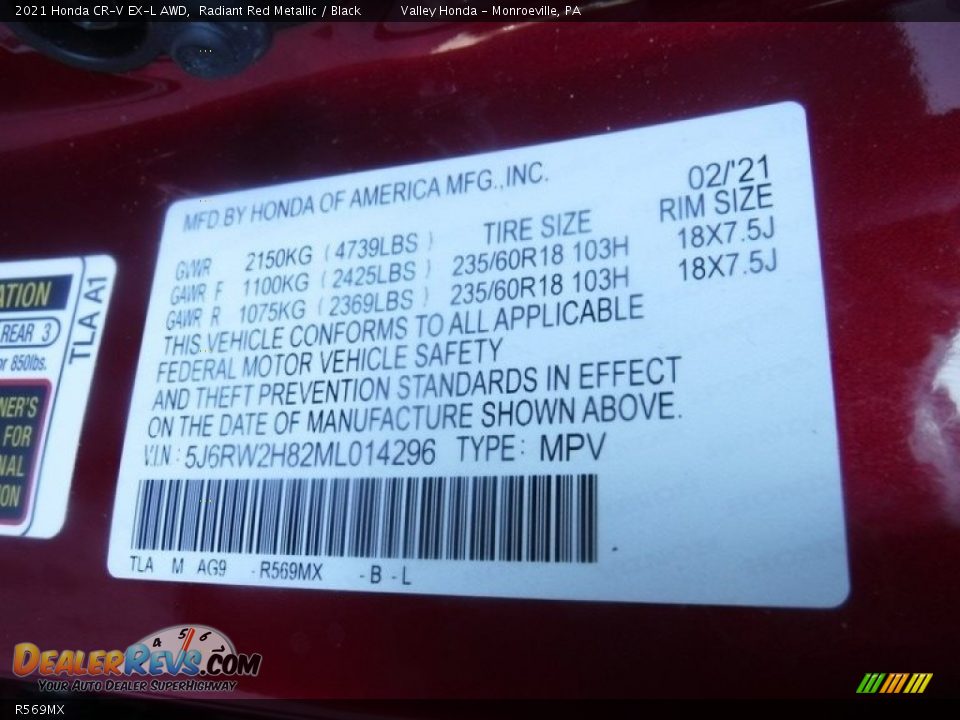 Honda Color Code R569MX Radiant Red Metallic