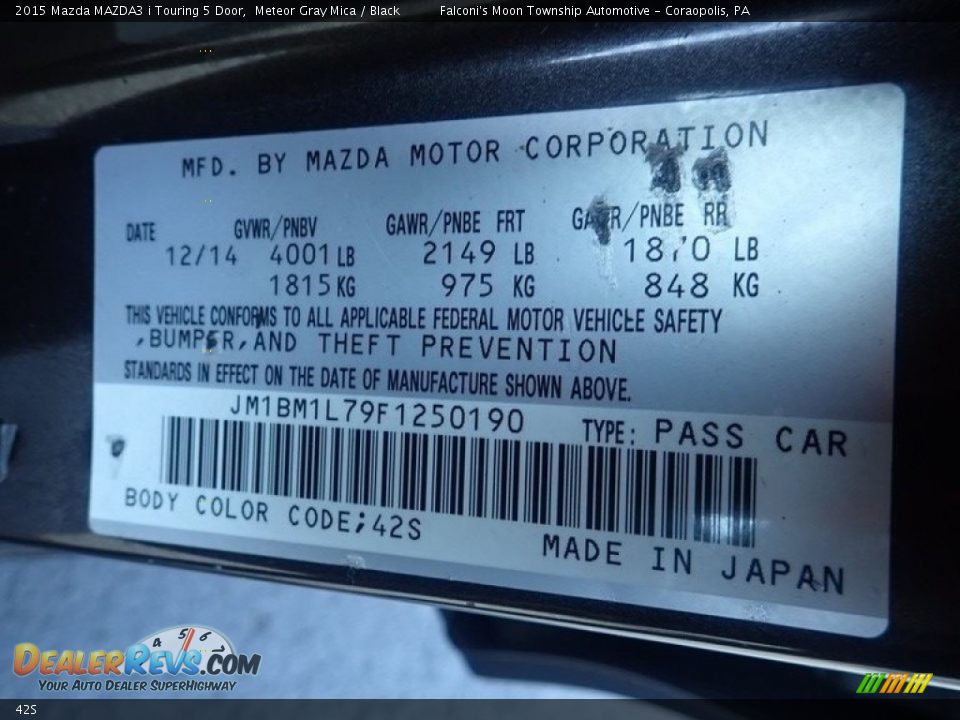 Mazda Color Code 42S Meteor Gray Mica
