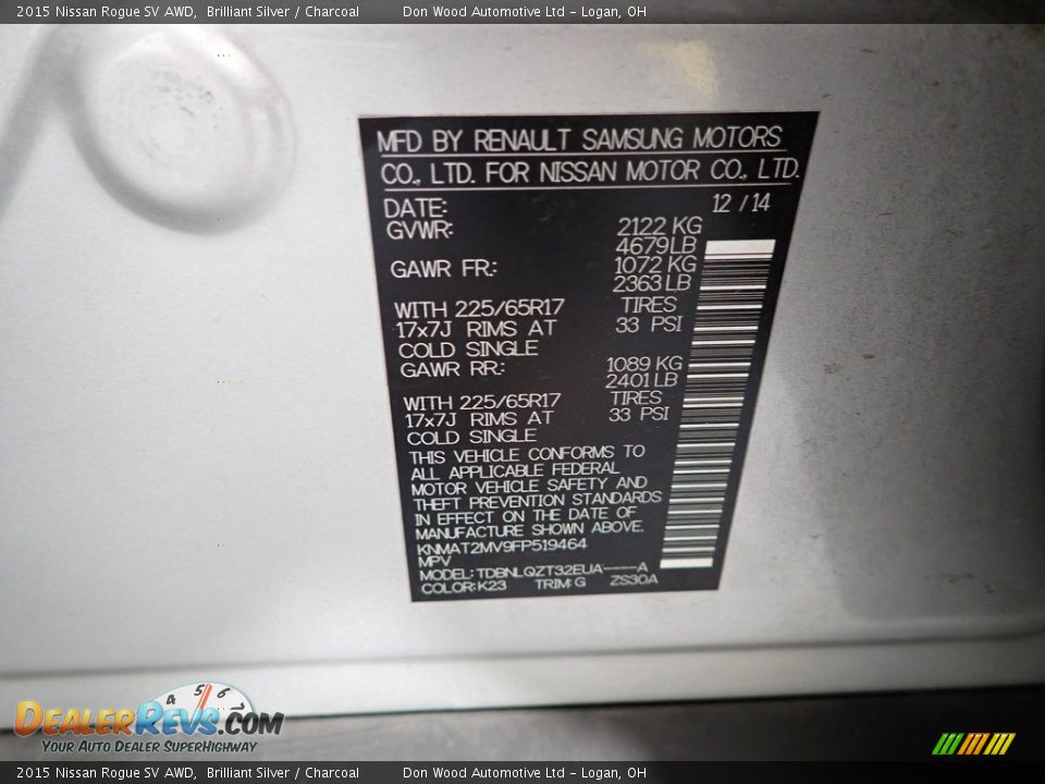 2015 Nissan Rogue SV AWD Brilliant Silver / Charcoal Photo #31