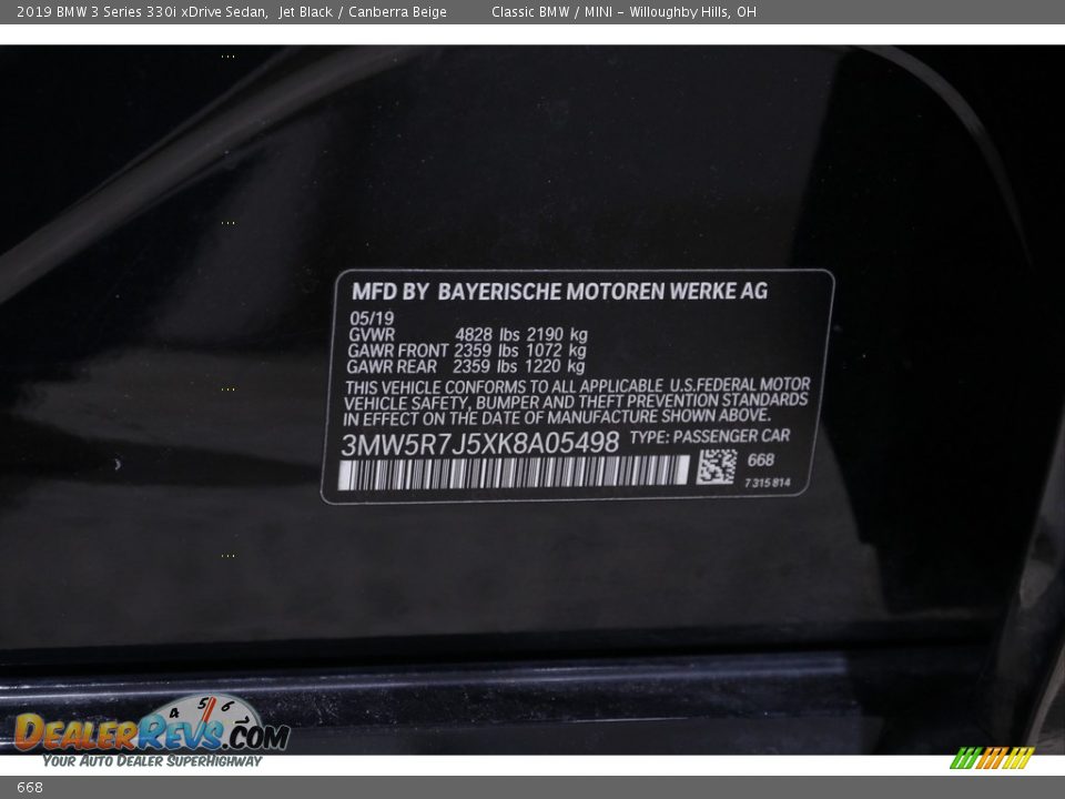 BMW Color Code 668 Jet Black