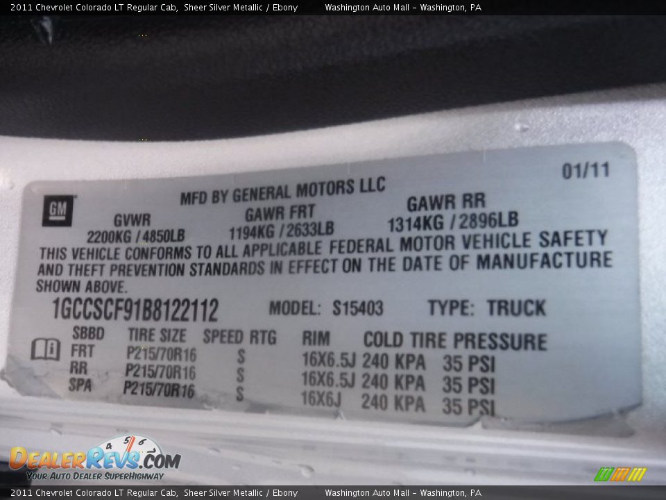 2011 Chevrolet Colorado LT Regular Cab Sheer Silver Metallic / Ebony Photo #26