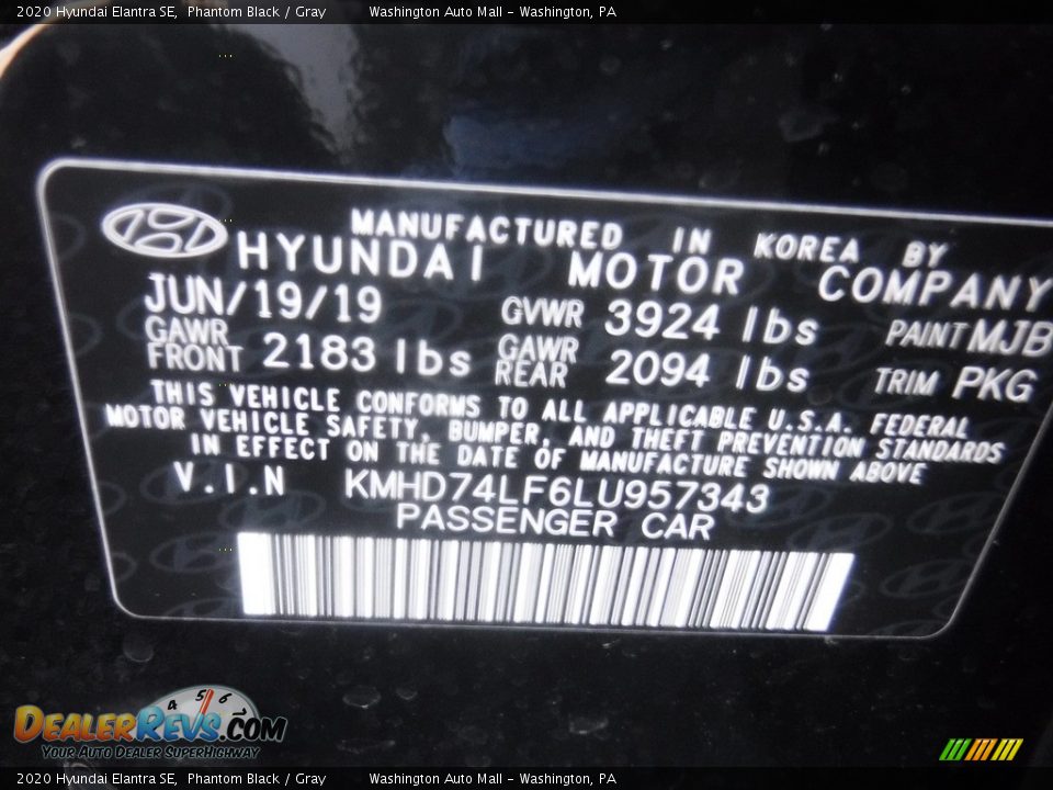 2020 Hyundai Elantra SE Phantom Black / Gray Photo #24
