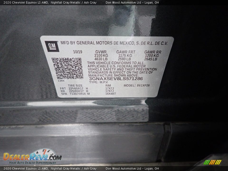 2020 Chevrolet Equinox LS AWD Nightfall Gray Metallic / Ash Gray Photo #31