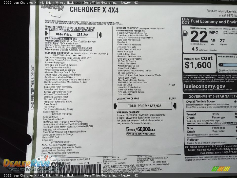 2022 Jeep Cherokee X 4x4 Bright White / Black Photo #30