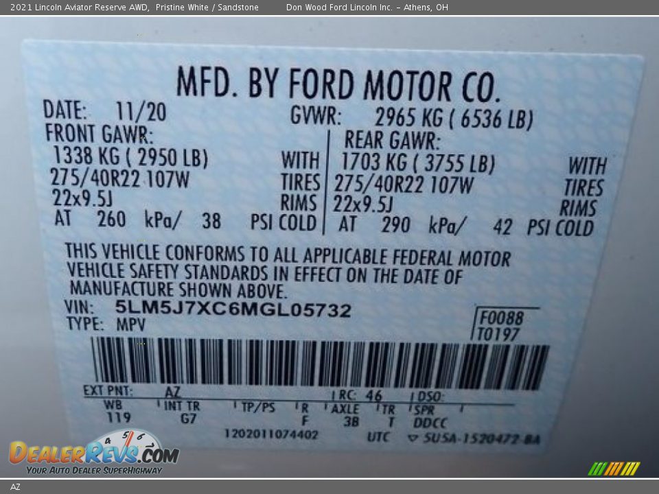 Lincoln Color Code AZ Pristine White