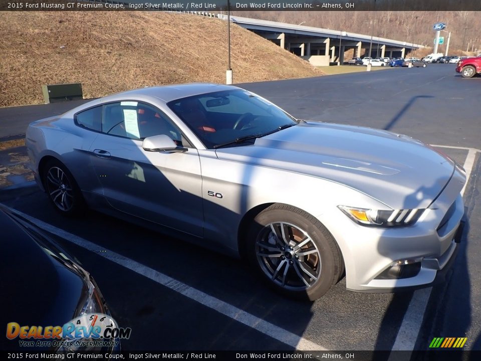 2015 Ford Mustang GT Premium Coupe Ingot Silver Metallic / Red Line Photo #2