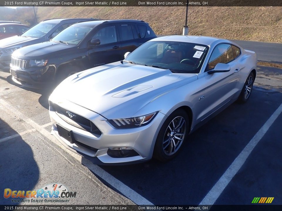 2015 Ford Mustang GT Premium Coupe Ingot Silver Metallic / Red Line Photo #7