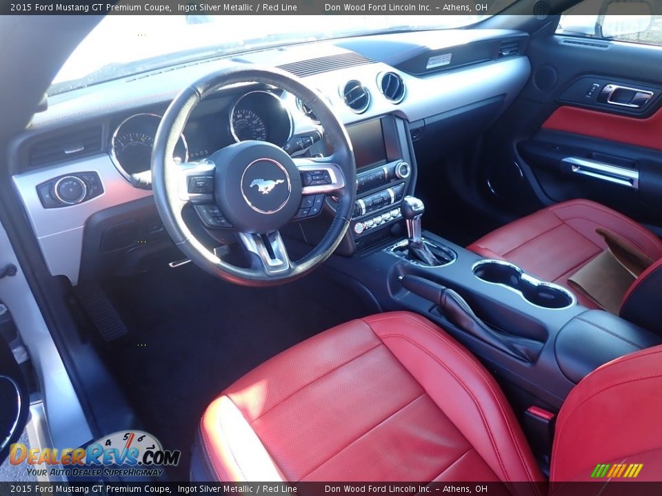 2015 Ford Mustang GT Premium Coupe Ingot Silver Metallic / Red Line Photo #12