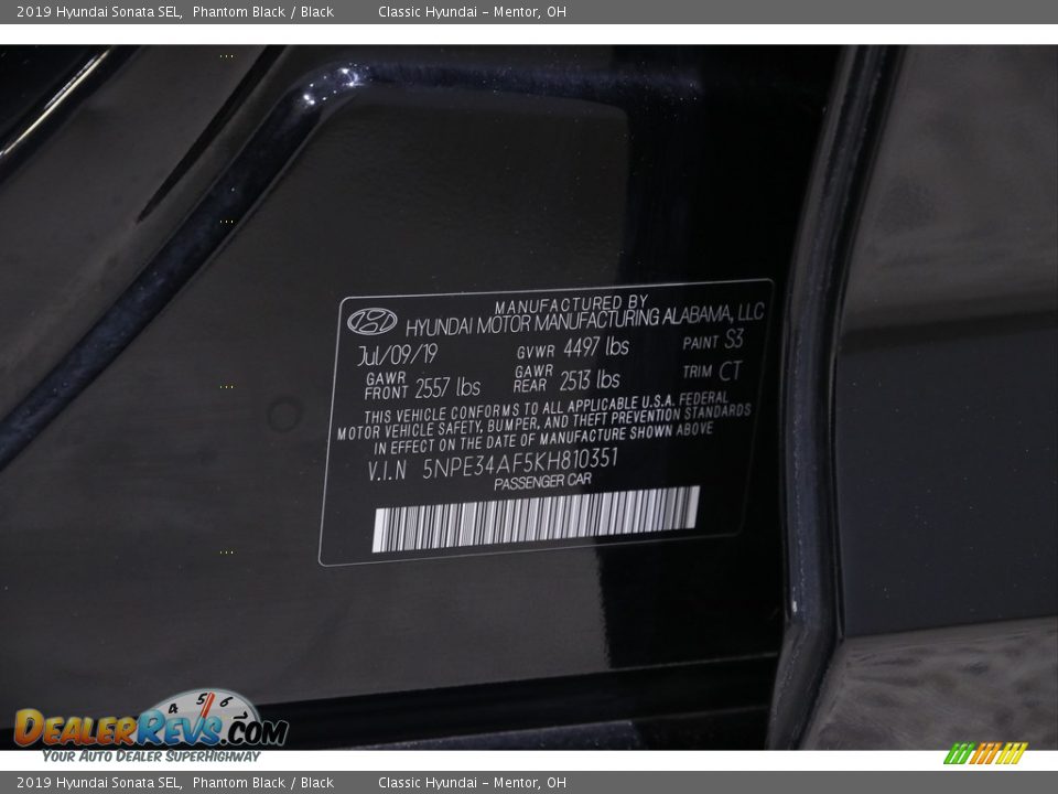 2019 Hyundai Sonata SEL Phantom Black / Black Photo #19