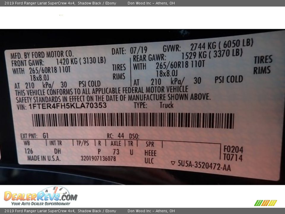 2019 Ford Ranger Lariat SuperCrew 4x4 Shadow Black / Ebony Photo #15