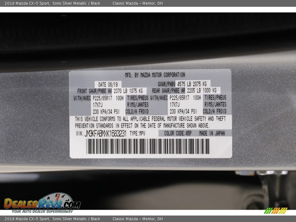 2019 Mazda CX-5 Sport Sonic Silver Metallic / Black Photo #20