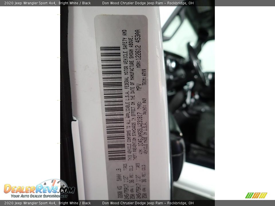 2020 Jeep Wrangler Sport 4x4 Bright White / Black Photo #29