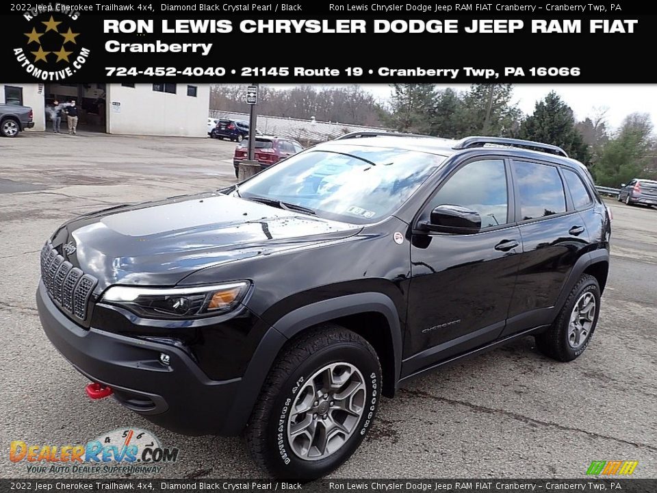 2022 Jeep Cherokee Trailhawk 4x4 Diamond Black Crystal Pearl / Black Photo #1