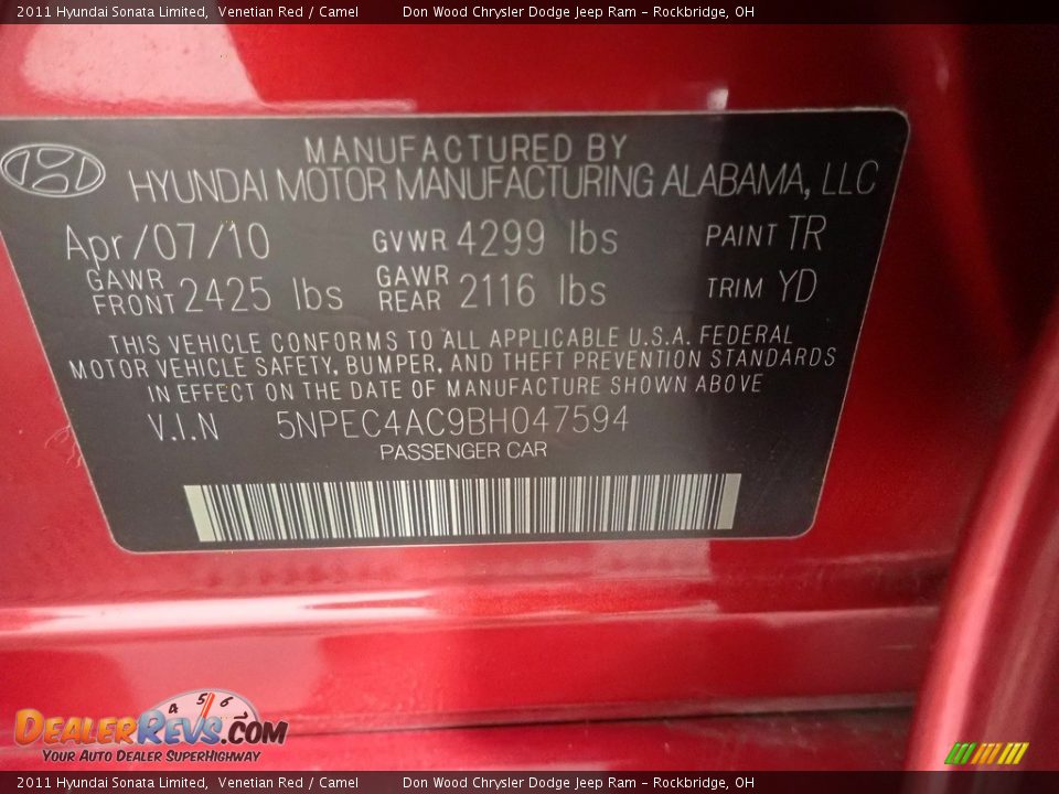 2011 Hyundai Sonata Limited Venetian Red / Camel Photo #34