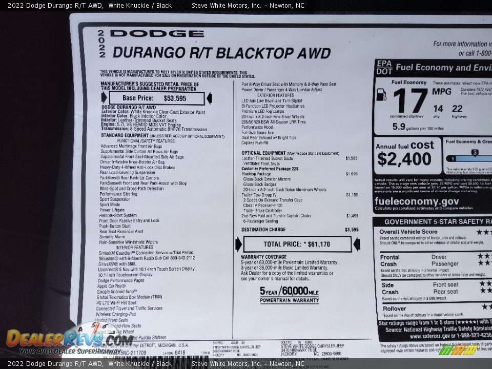 2022 Dodge Durango R/T AWD Window Sticker Photo #30