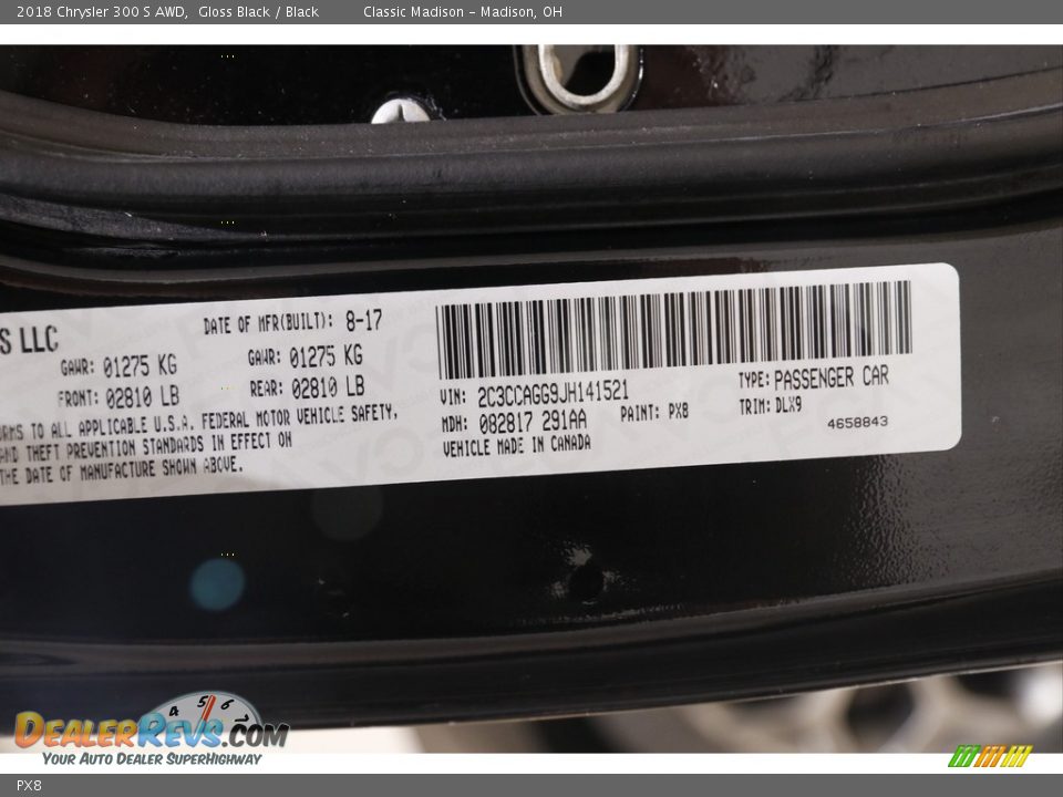 Chrysler Color Code PX8 Gloss Black