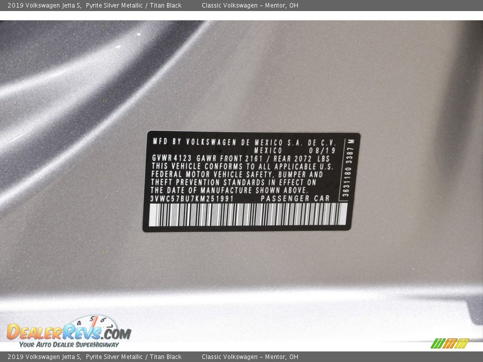 2019 Volkswagen Jetta S Pyrite Silver Metallic / Titan Black Photo #20
