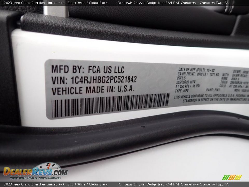 2023 Jeep Grand Cherokee Limited 4x4 Bright White / Global Black Photo #20