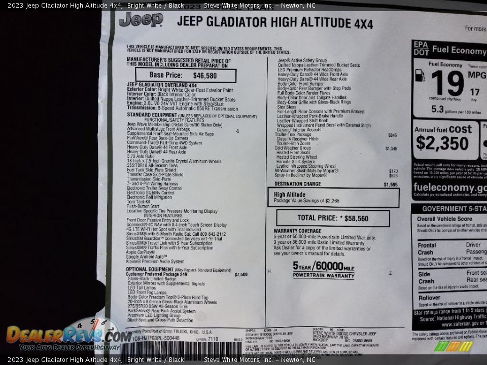 2023 Jeep Gladiator High Altitude 4x4 Bright White / Black Photo #30