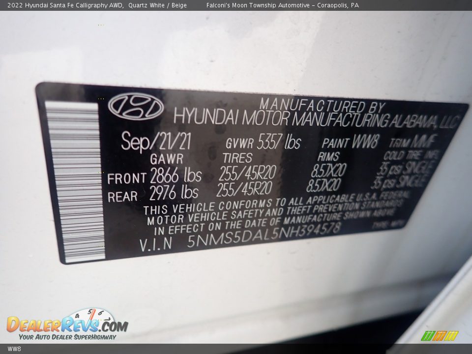 Hyundai Color Code WW8 Quartz White