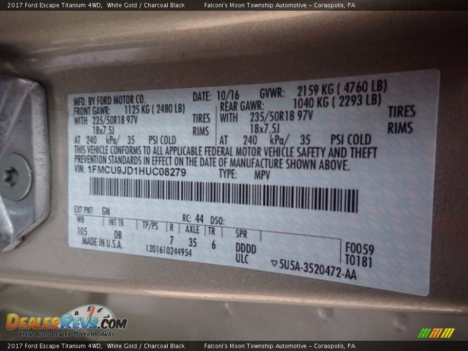 2017 Ford Escape Titanium 4WD White Gold / Charcoal Black Photo #27