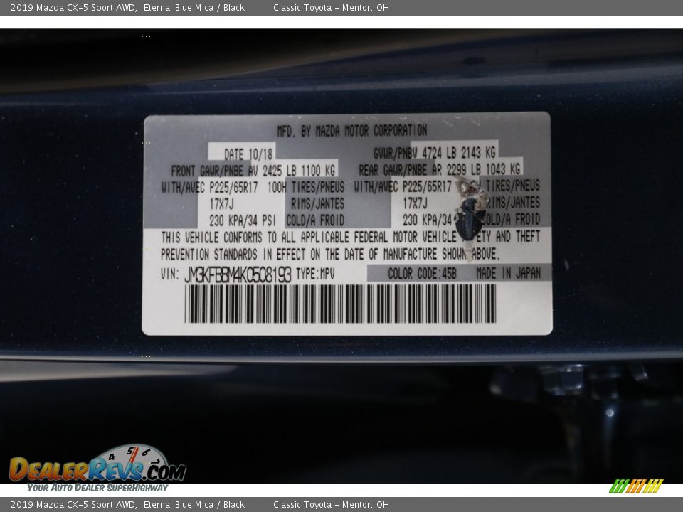 2019 Mazda CX-5 Sport AWD Eternal Blue Mica / Black Photo #20