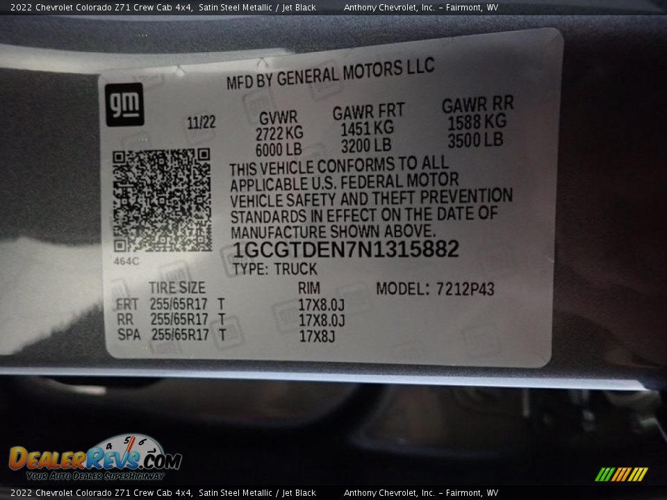 2022 Chevrolet Colorado Z71 Crew Cab 4x4 Satin Steel Metallic / Jet Black Photo #15