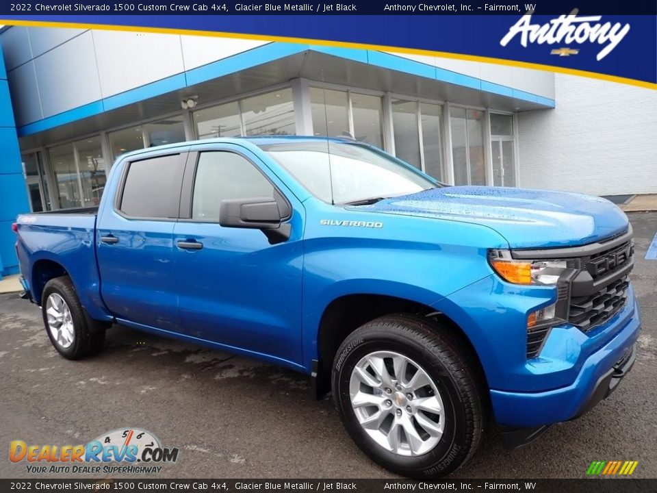 2022 Chevrolet Silverado 1500 Custom Crew Cab 4x4 Glacier Blue Metallic / Jet Black Photo #1