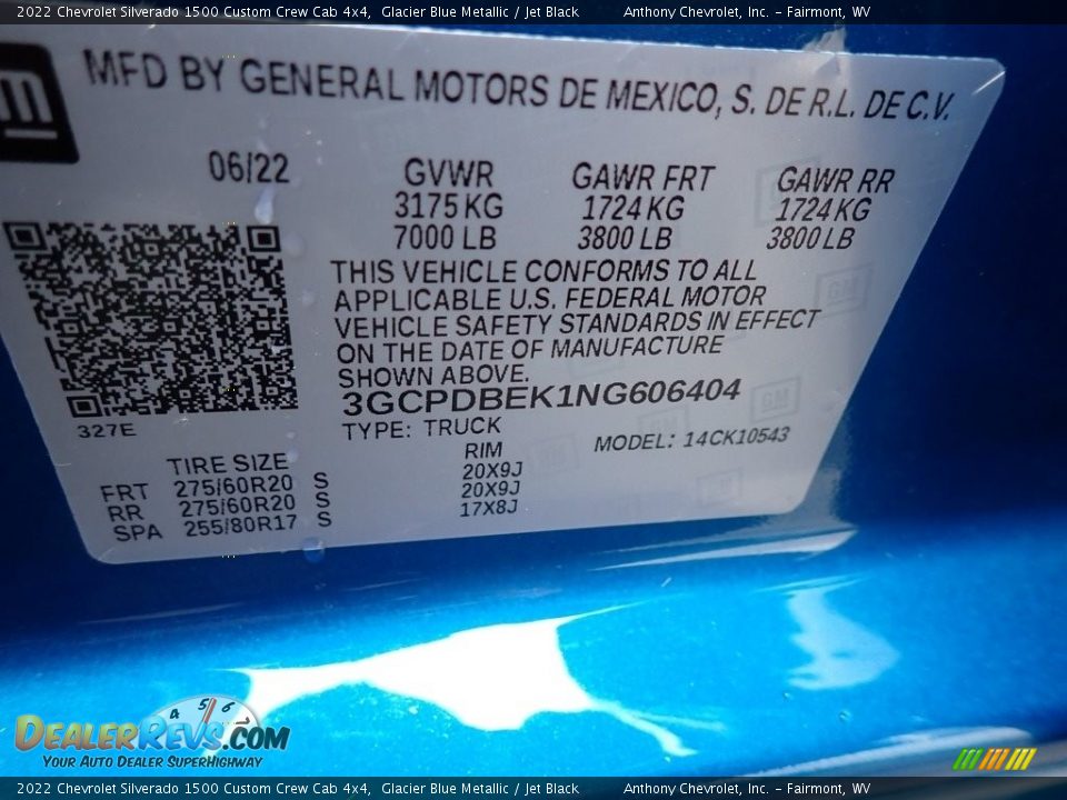 2022 Chevrolet Silverado 1500 Custom Crew Cab 4x4 Glacier Blue Metallic / Jet Black Photo #15