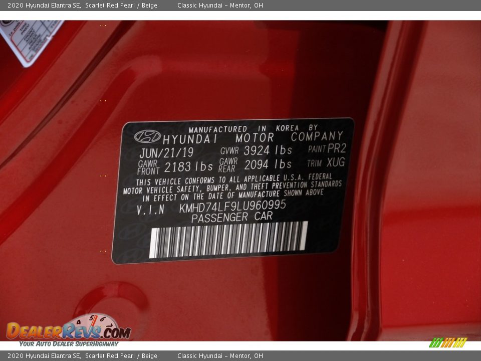 2020 Hyundai Elantra SE Scarlet Red Pearl / Beige Photo #21