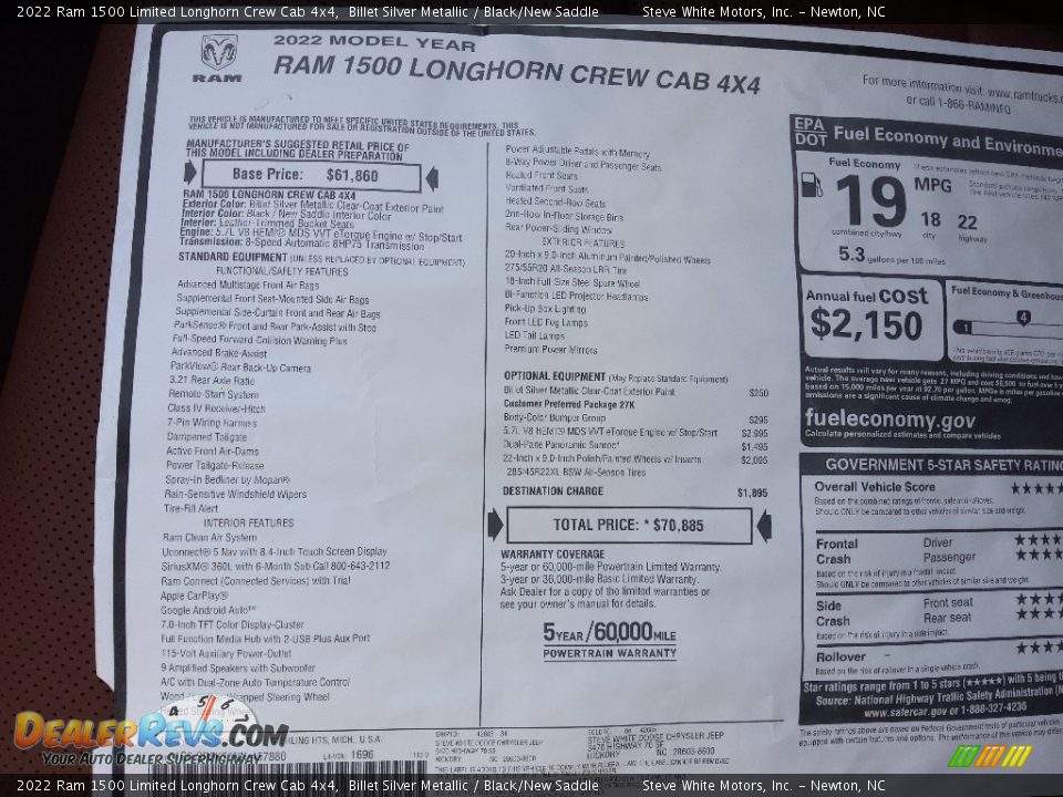 2022 Ram 1500 Limited Longhorn Crew Cab 4x4 Billet Silver Metallic / Black/New Saddle Photo #33