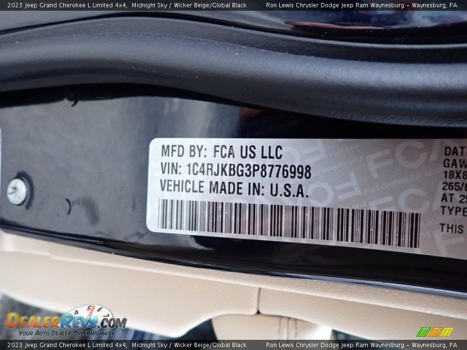 2023 Jeep Grand Cherokee L Limited 4x4 Midnight Sky / Wicker Beige/Global Black Photo #15