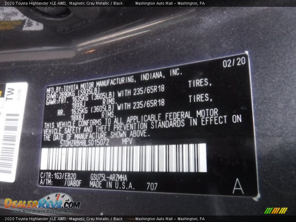 2020 Toyota Highlander XLE AWD Magnetic Gray Metallic / Black Photo #33