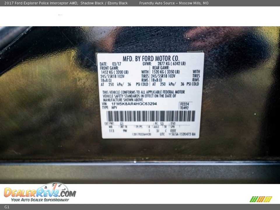Ford Color Code G1 Shadow Black