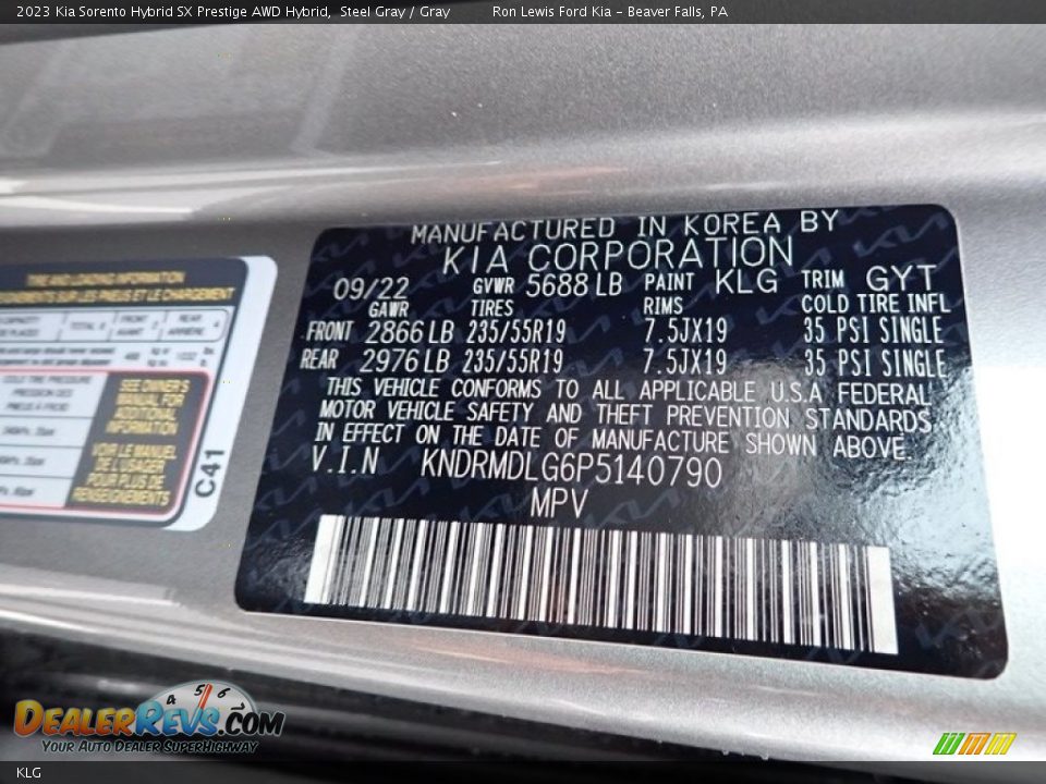 Kia Color Code KLG Steel Gray
