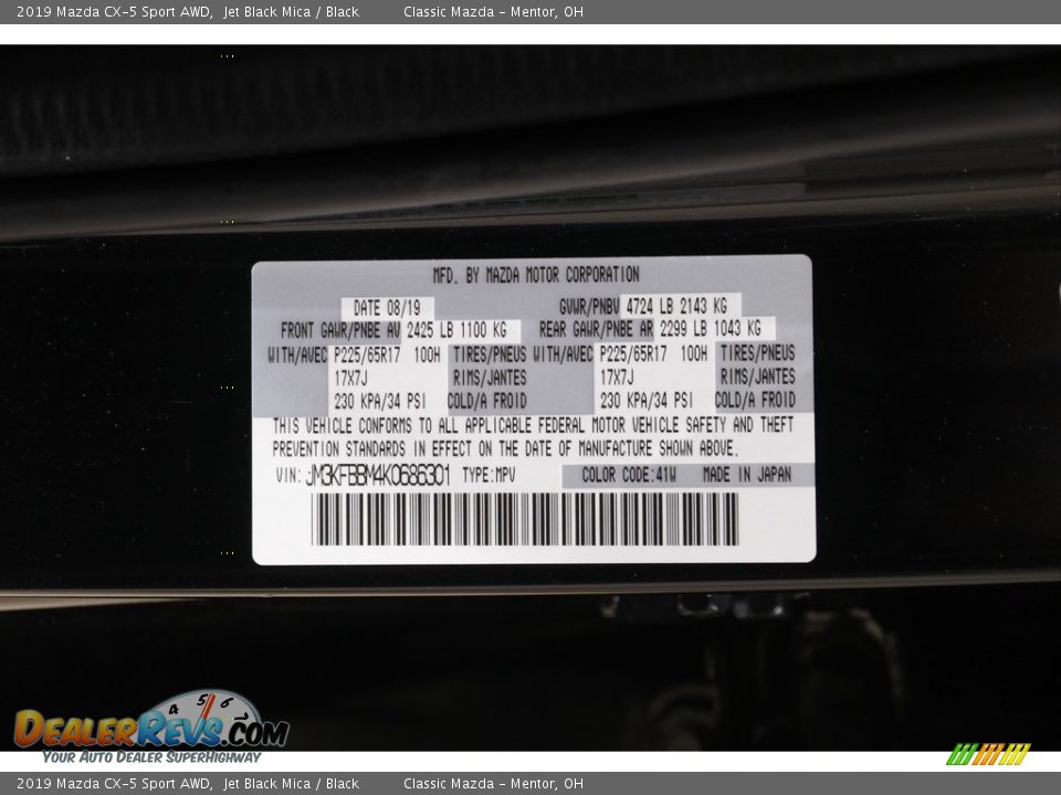 2019 Mazda CX-5 Sport AWD Jet Black Mica / Black Photo #20