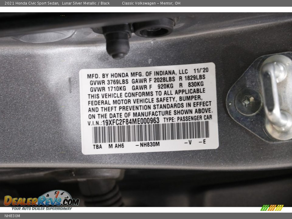 Honda Color Code NH830M Lunar Silver Metallic