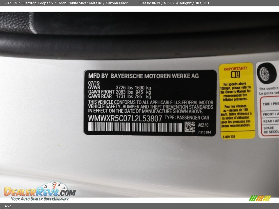 Mini Color Code A62 White Silver Metallic