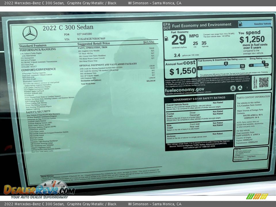 2022 Mercedes-Benz C 300 Sedan Window Sticker Photo #12