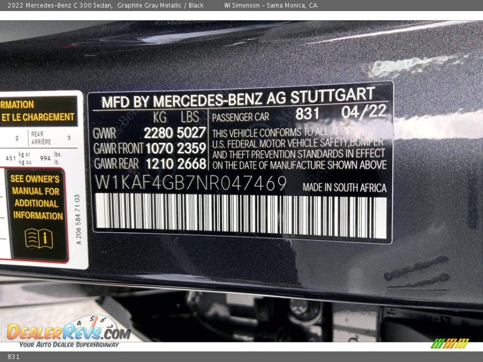 Mercedes-Benz Color Code 831 Graphite Gray Metallic