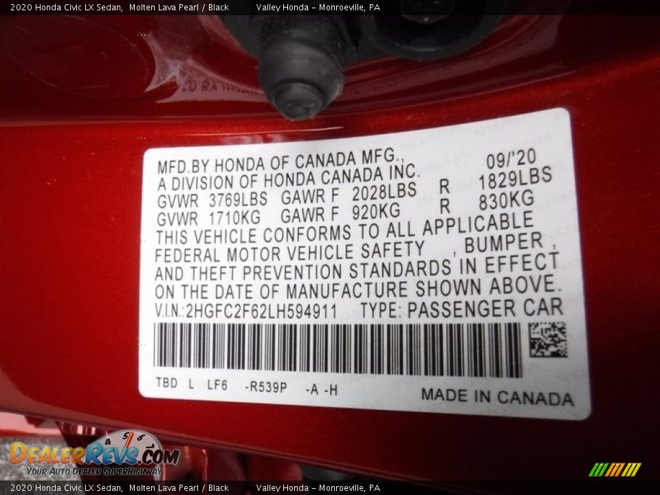 2020 Honda Civic LX Sedan Molten Lava Pearl / Black Photo #27