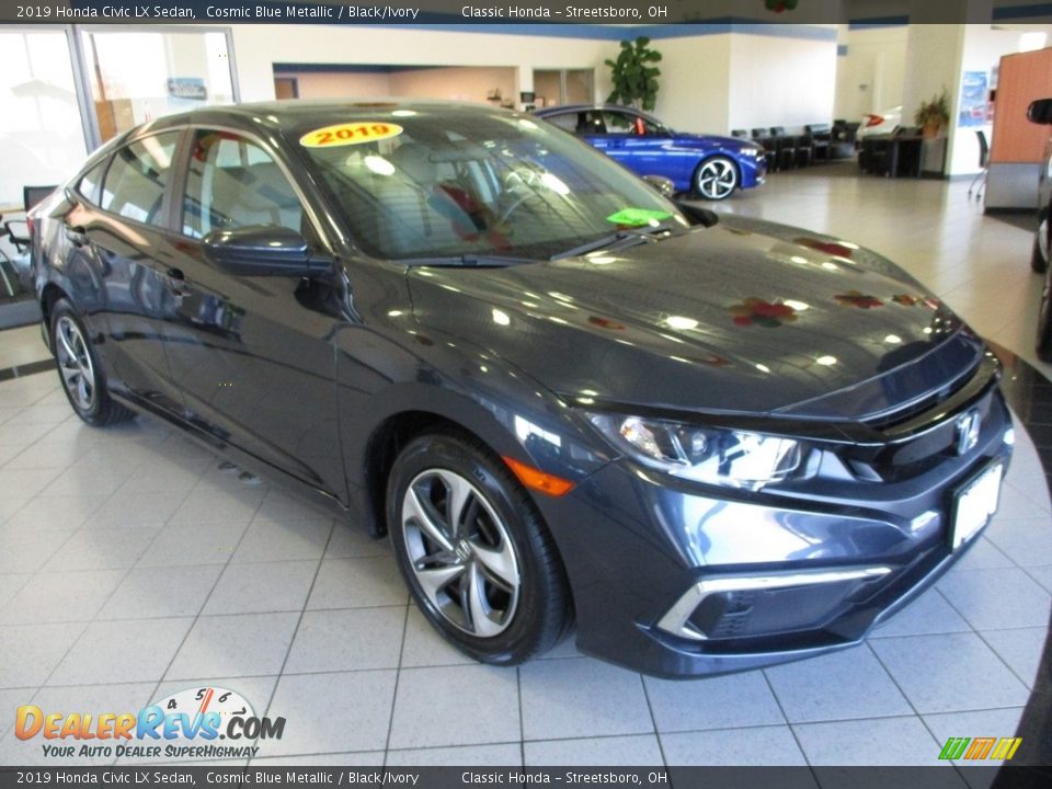2019 Honda Civic LX Sedan Cosmic Blue Metallic / Black/Ivory Photo #3