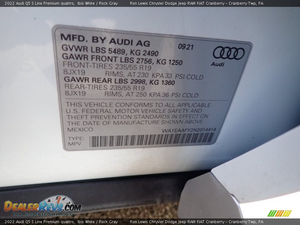 2022 Audi Q5 S Line Premium quattro Ibis White / Rock Gray Photo #20