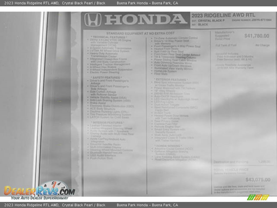 2023 Honda Ridgeline RTL AWD Crystal Black Pearl / Black Photo #36