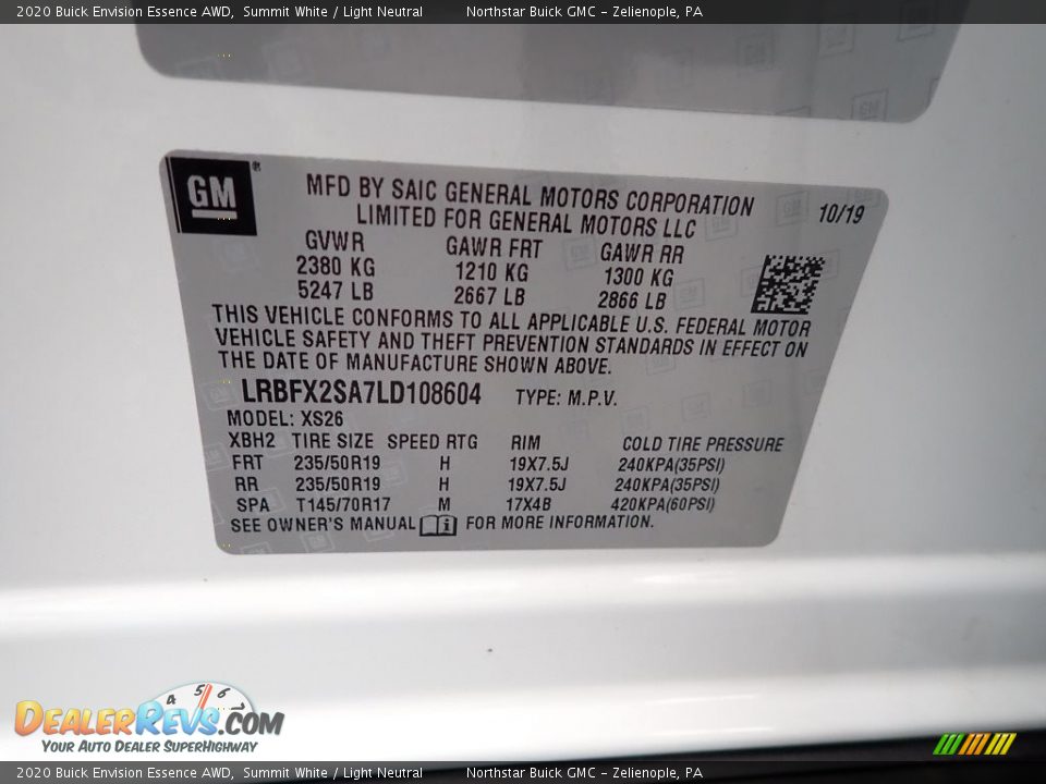 2020 Buick Envision Essence AWD Summit White / Light Neutral Photo #30
