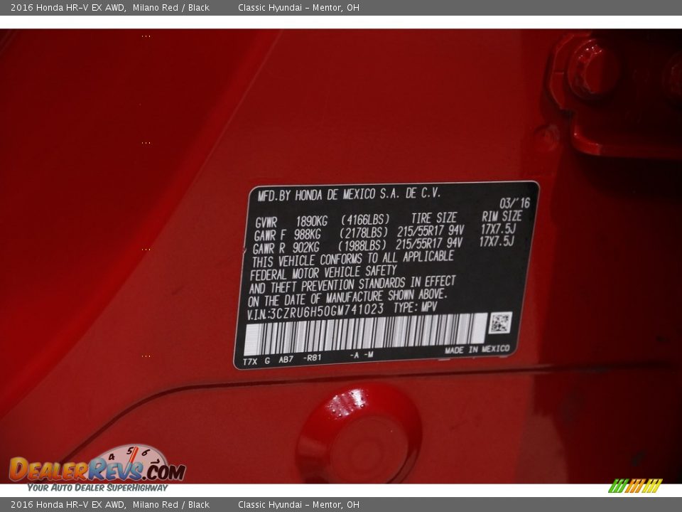 2016 Honda HR-V EX AWD Milano Red / Black Photo #21