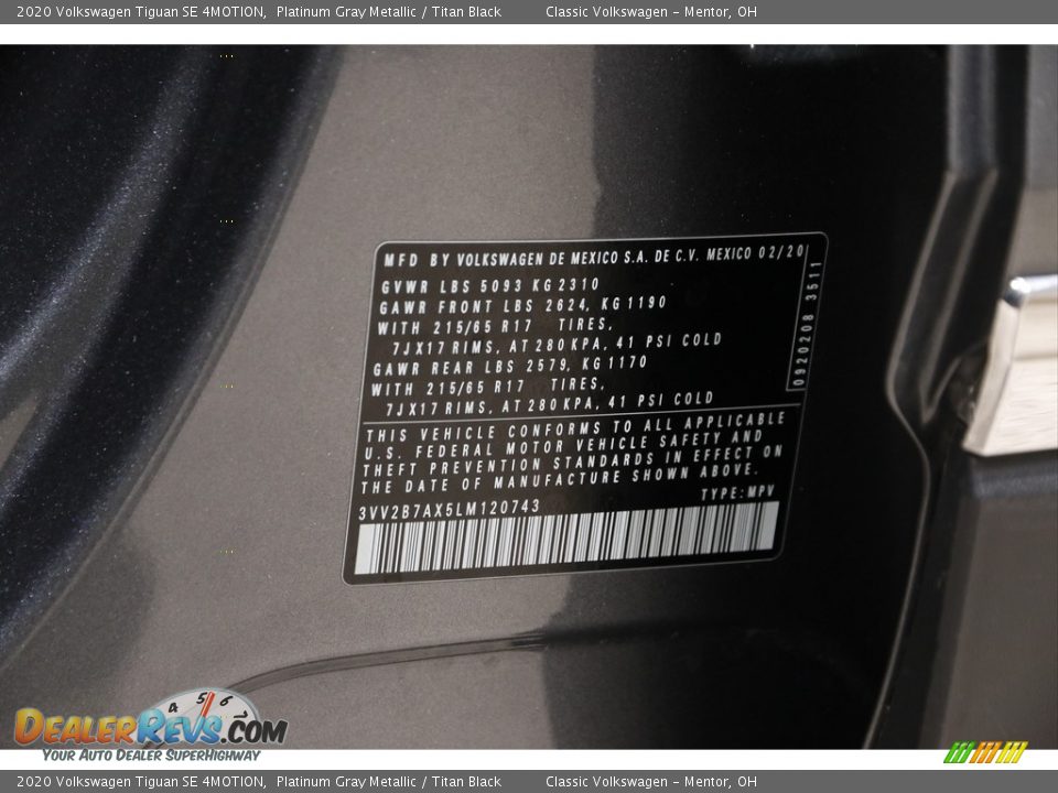 2020 Volkswagen Tiguan SE 4MOTION Platinum Gray Metallic / Titan Black Photo #21
